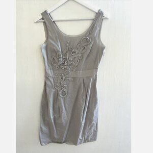 LOFT Gray Cotton Ruffled Beaded Sleeveless Sheath Dress Lightweight Size 0 NWT